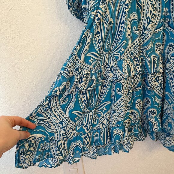 Zara Blue Paisley Floral Mini Dress L Boho Western Festival - Picture 5 of 11